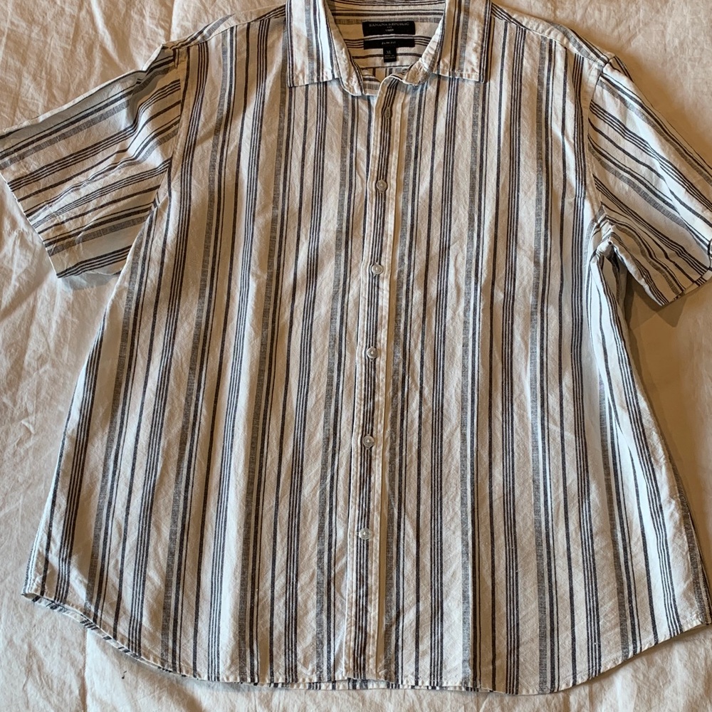 Banana Republic Black and White Striped Button Down Shirt